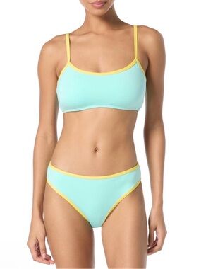 Kate Spade  Aqua Bralette with Yellow Trim Bikini NWT - large top, XL Bottom